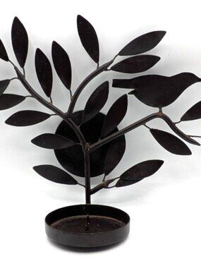 2 Metal Hanging Wall Sconce Pillar Candle Holder Pair Black Bird on Branch 12"